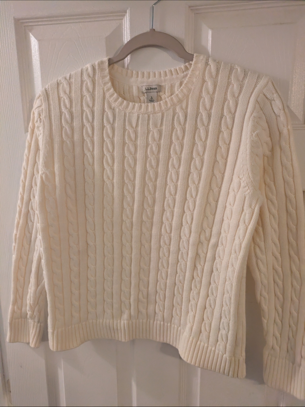 L.L. Bean Women's Cable Knit Crewneck Sweater in Cream